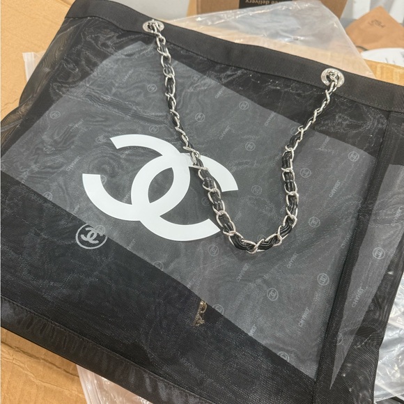 CHANEL Black Mesh Shoulder Tote Bag VIP Gift With Silver Chain & Pouch(NEW) - Picture 9 of 9